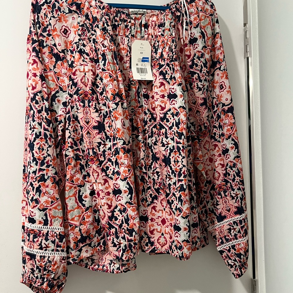 Floral Long Sleeve Blouse 4X